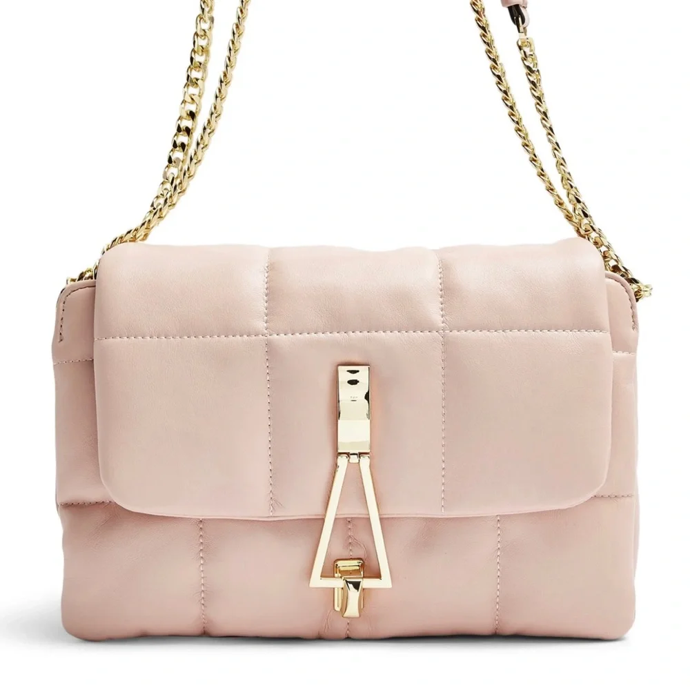 Topshop Blush Pink Triangle Lock Quilted Faux Leather Bag
